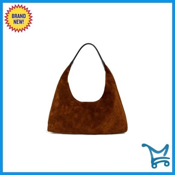 Handbags - Suede Slouchy Shoulder Bag with Leather Handle, 18in Length